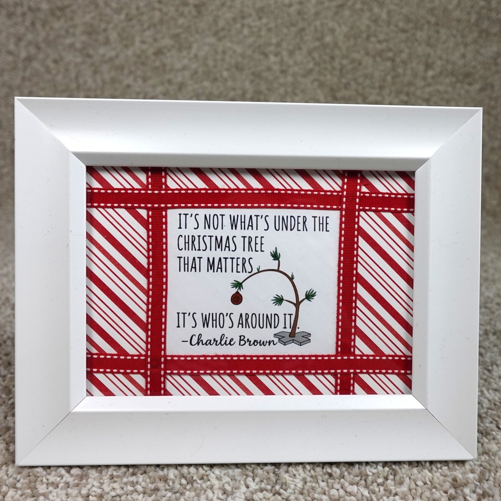Peanuts Charlie Brown Christmas Quote Framed Art White 8.5x6.5 Tabletop Decor